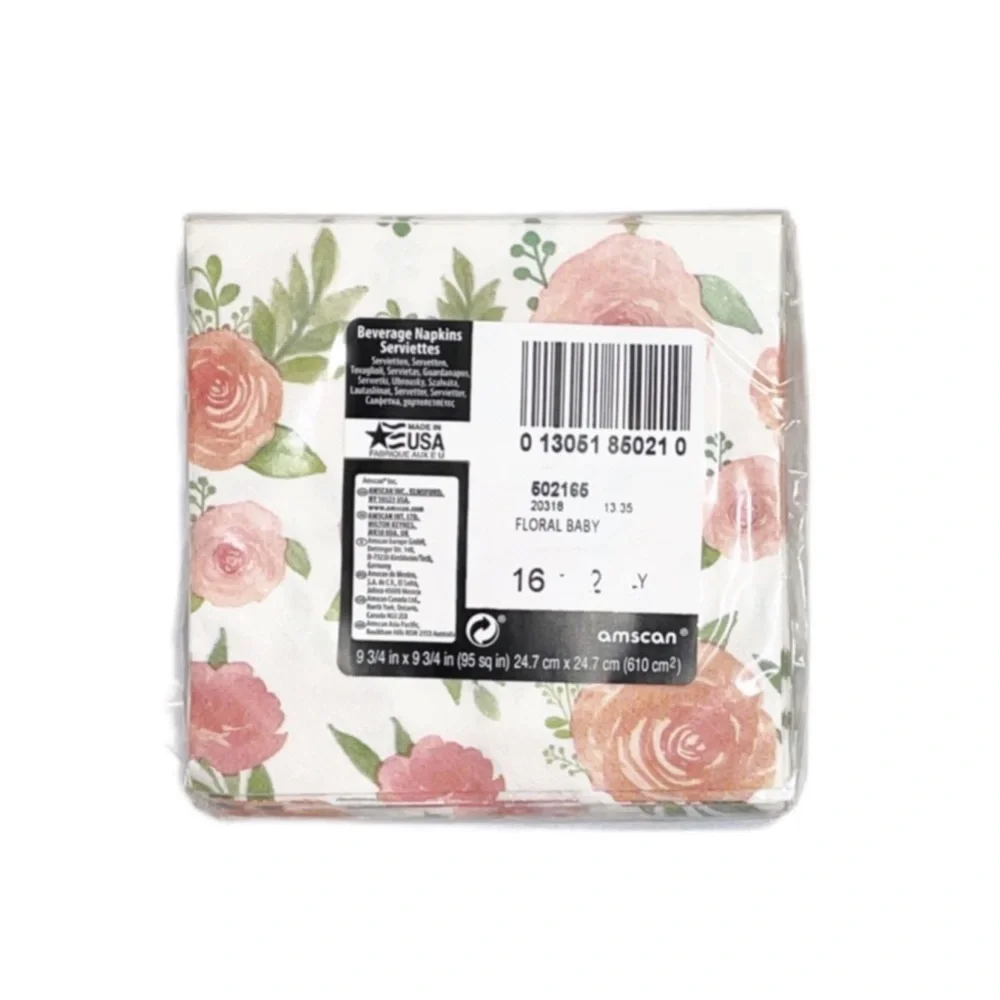 AMSCAN Floral Beverage Napkins 16 Per Package